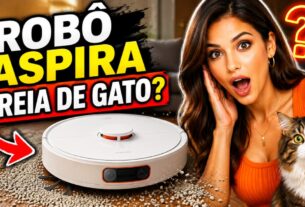 Robô aspirador aspira areia de gato