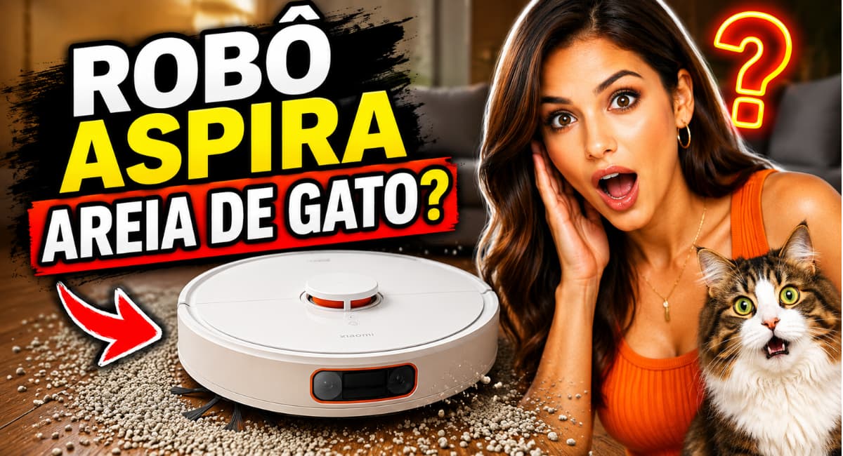 Robô aspirador aspira areia de gato